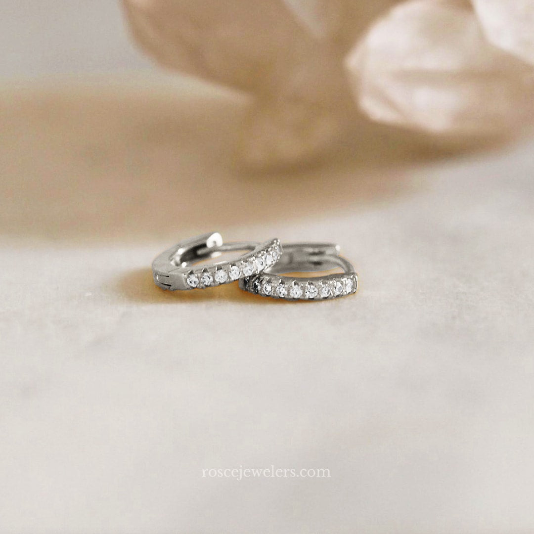 Dolce Huggie Diamond Earrings in 18k White Gold Vermeil