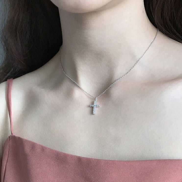 Louvre Cross Diamond Pendant in 18k White Gold Vermeil