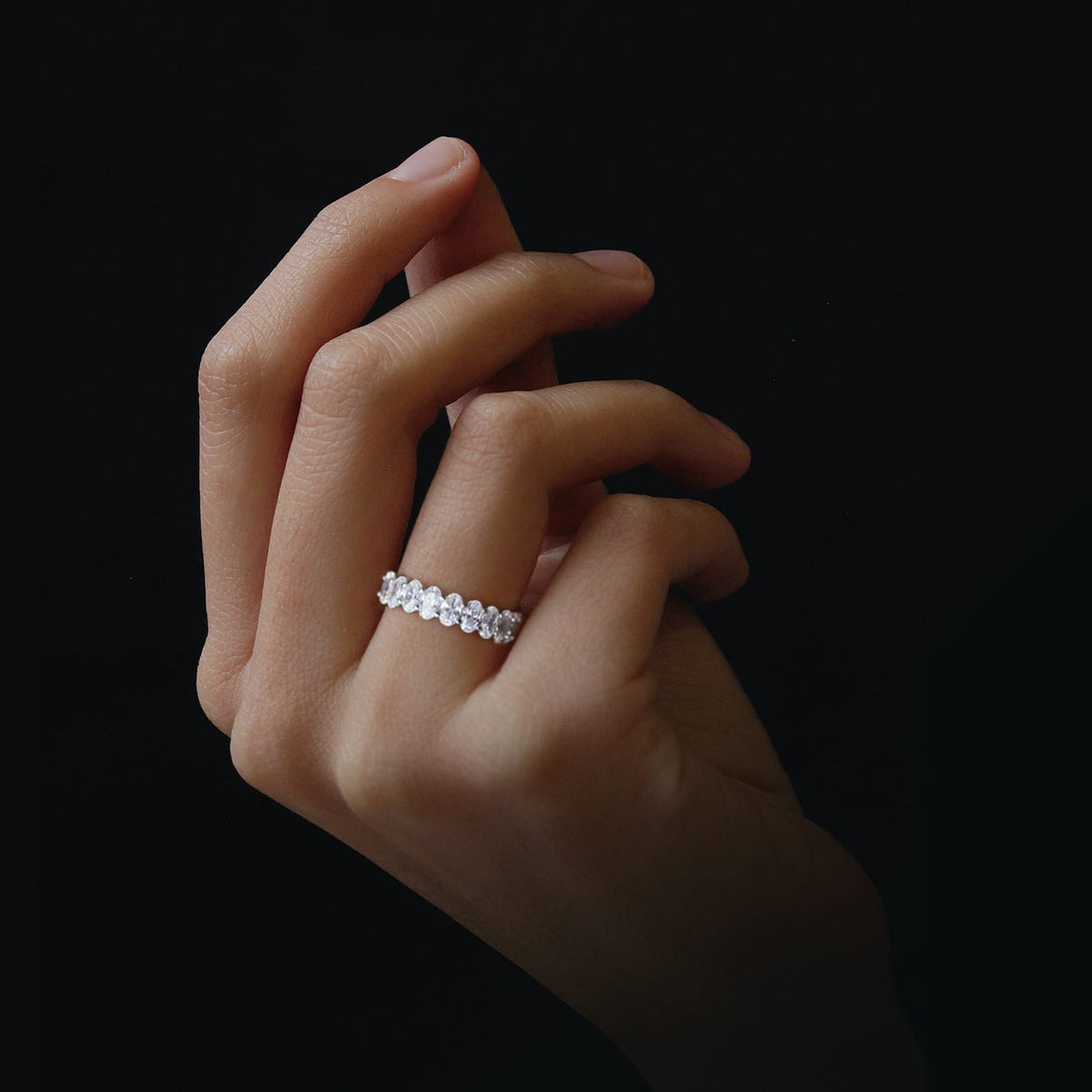 Ophelia Oval Eternity Diamond Ring in 18k White Gold Vermeil