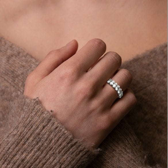 Ophelia Oval Eternity Diamond Ring in 18k White Gold Vermeil