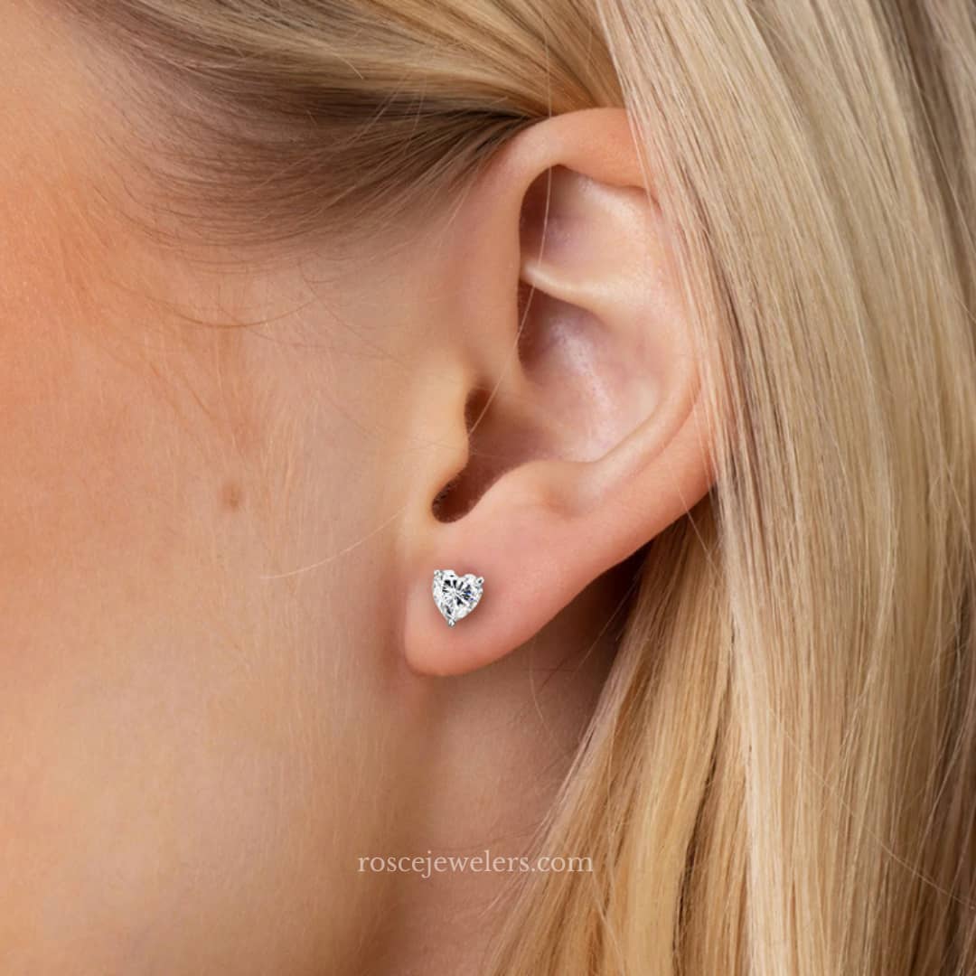 Florence Heart Diamond Stud Earrings in 18k White Gold Vermeil