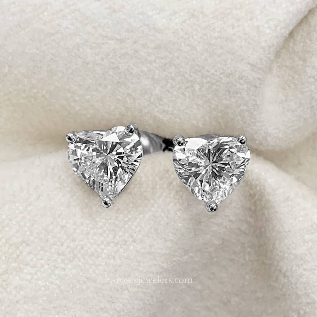Florence Heart Diamond Stud Earrings in 18k White Gold Vermeil