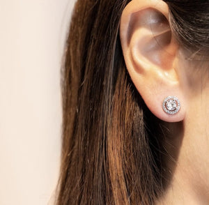 Celeste Halo Diamond Earrings in 18k White Gold Vermeil