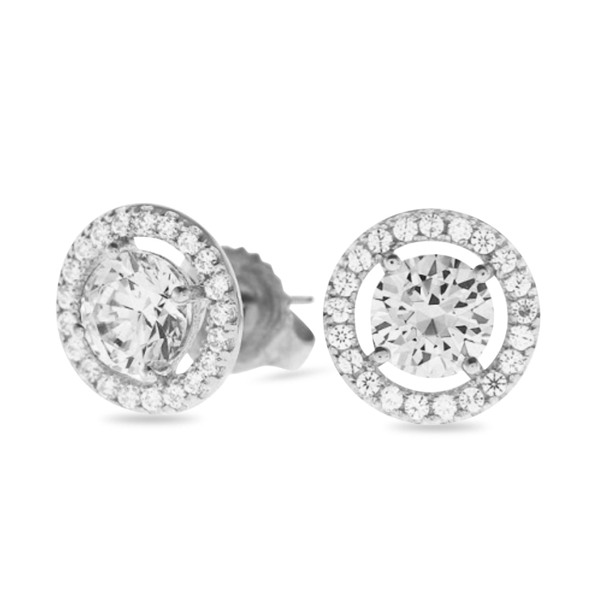 Celeste Halo Diamond Stud Earrings in 18k White Gold Vermeil