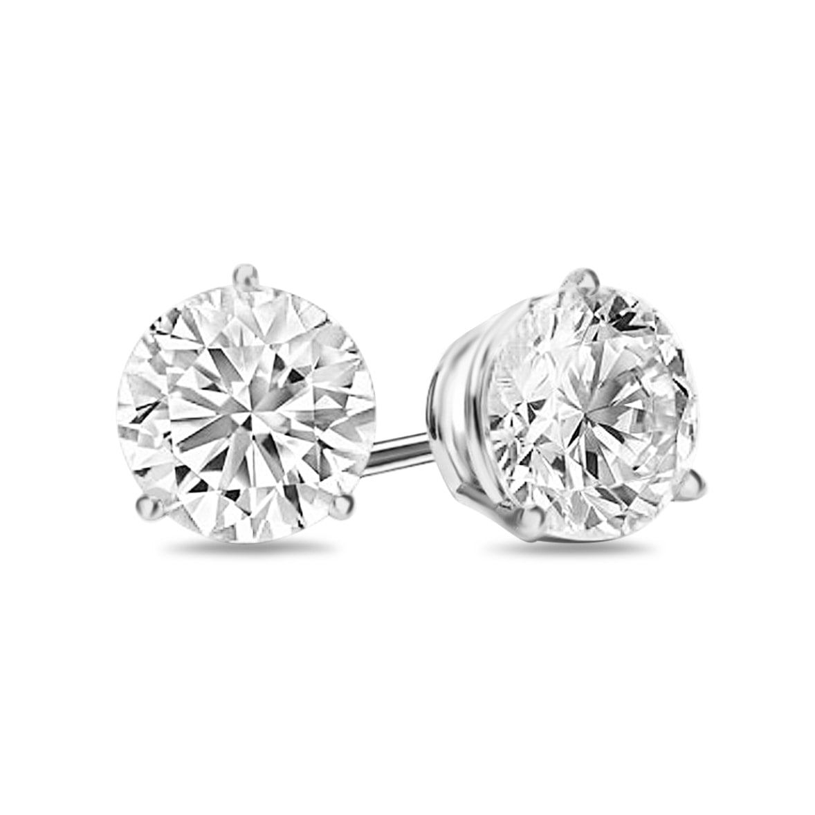 Novena 3 Prong Diamond Earrings in 18k White Gold Vermeil