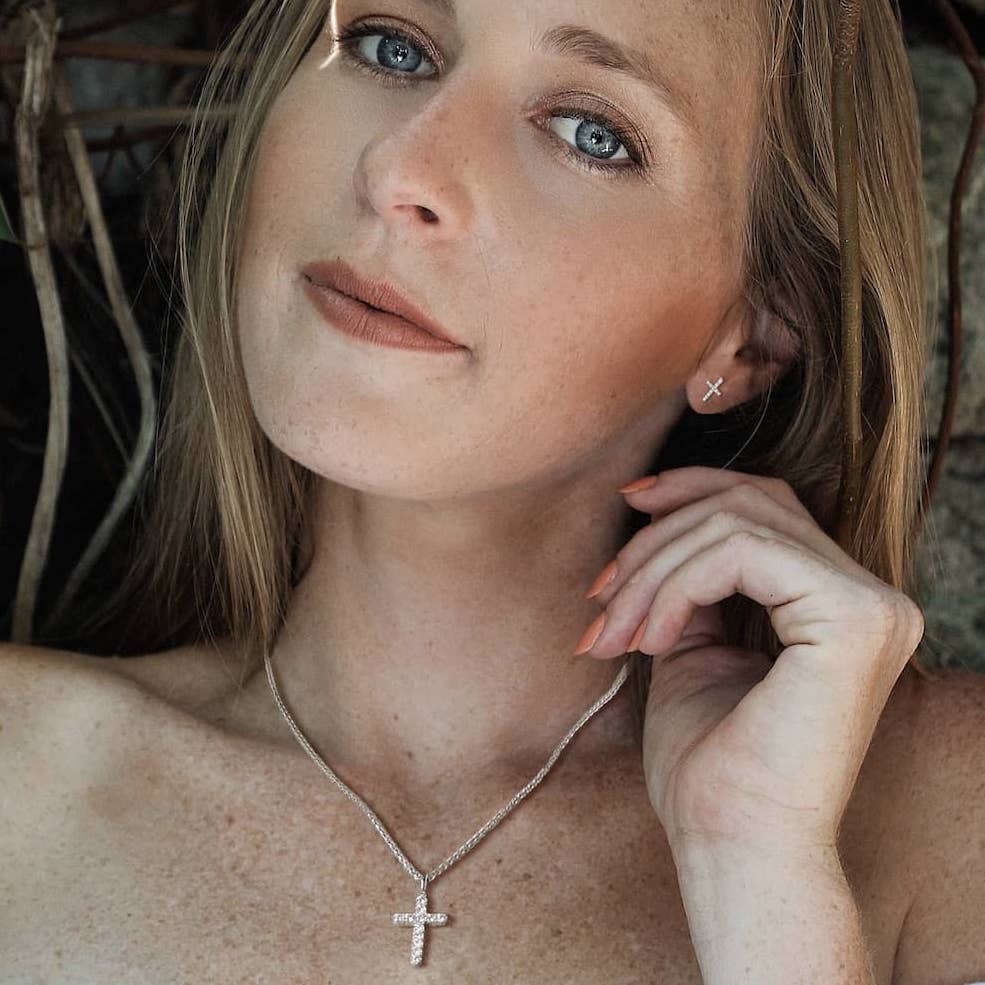 Louvre Cross Diamond Pendant in 18k White Gold Vermeil