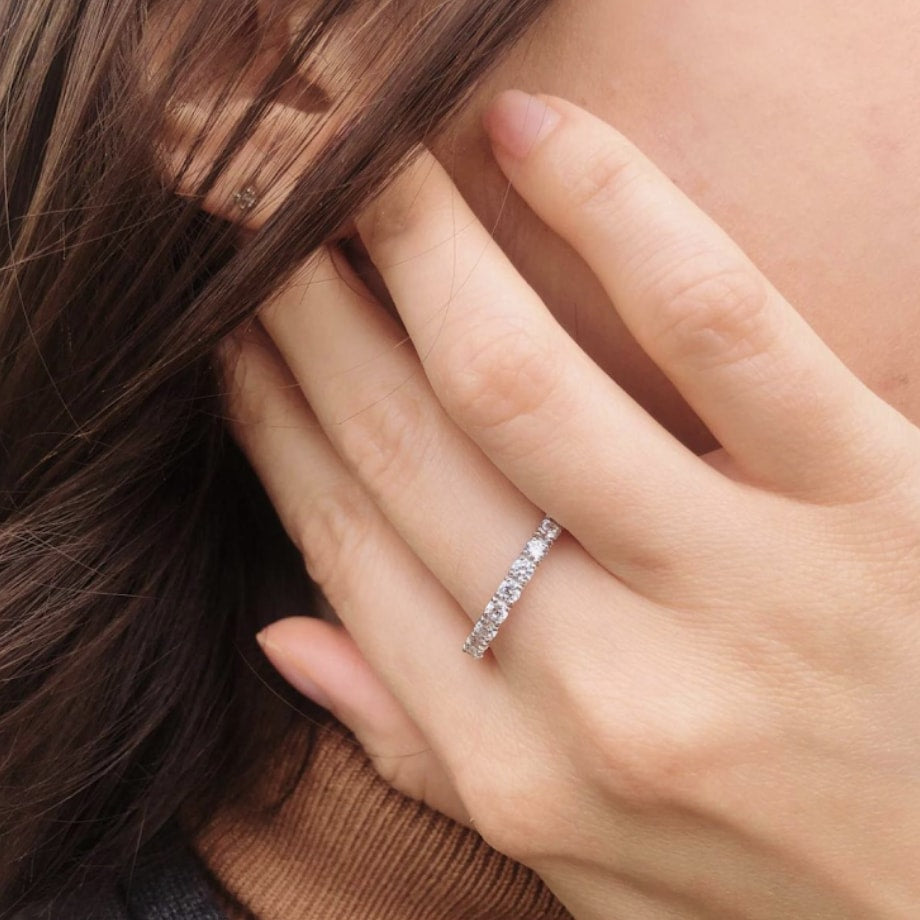 Moire Half Eternity Diamond Ring in 18k White Gold Vermeil