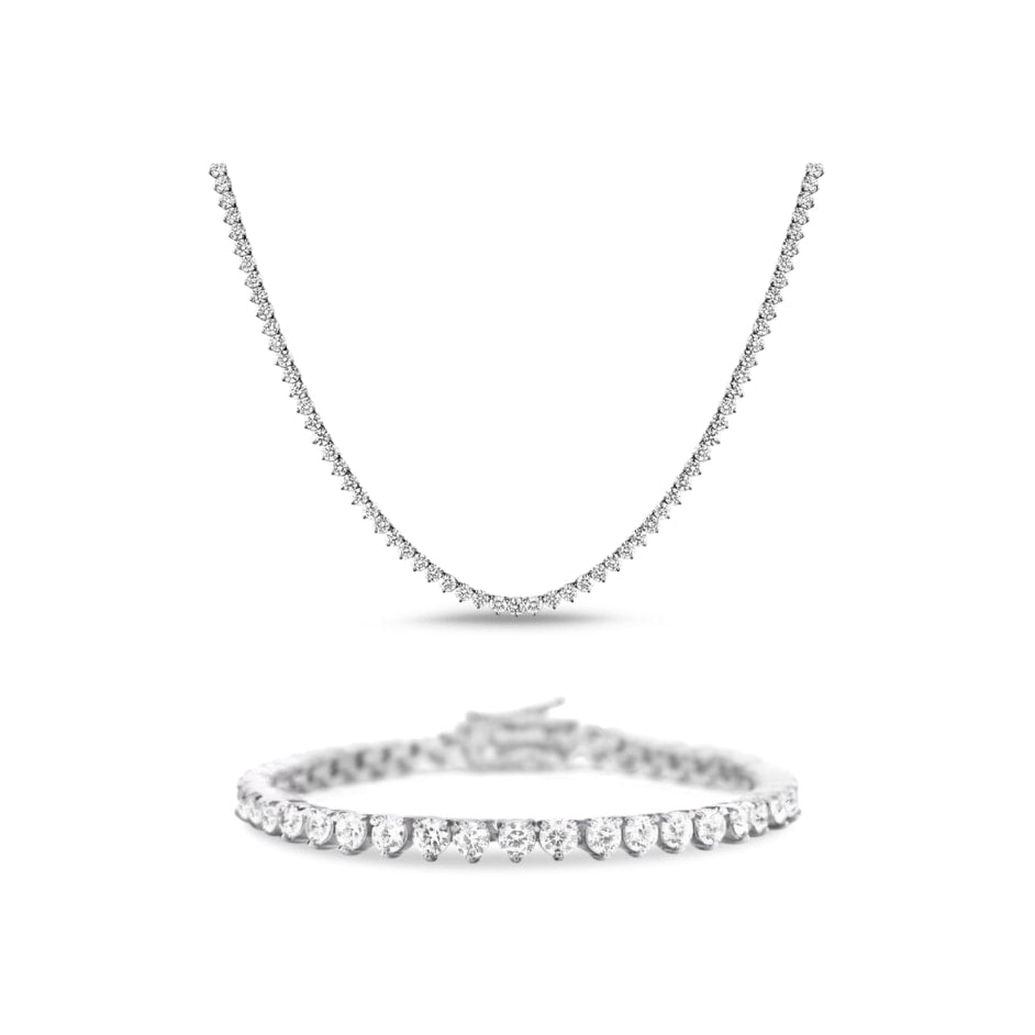 [PROMO SET] Vivere 3 Prong Necklace Bracelet Diamond Set in 18k White Gold Vermeil