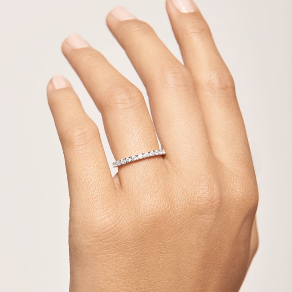 Moire Half Eternity Diamond Ring in 18k White Gold Vermeil - ROSCE Jewelers
