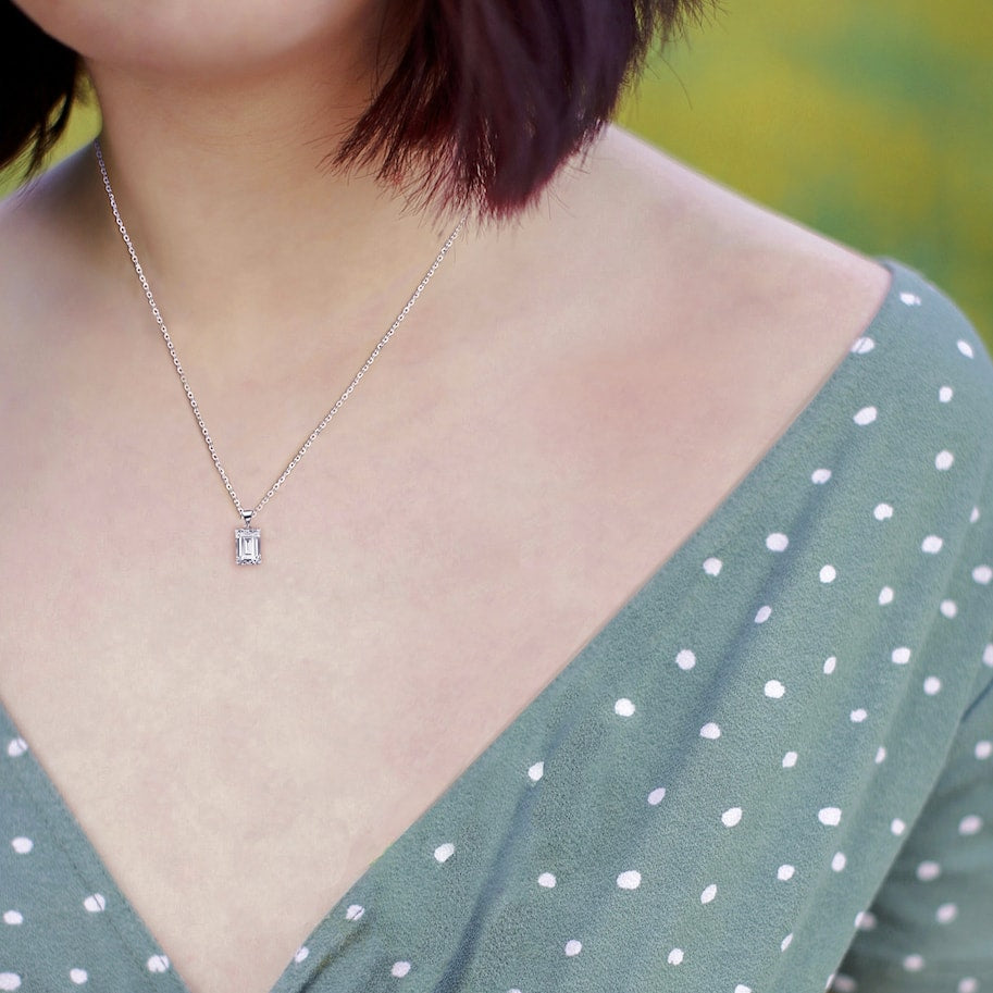 Hamilton Emerald Diamond Pendant in 18k White Gold Vermeil