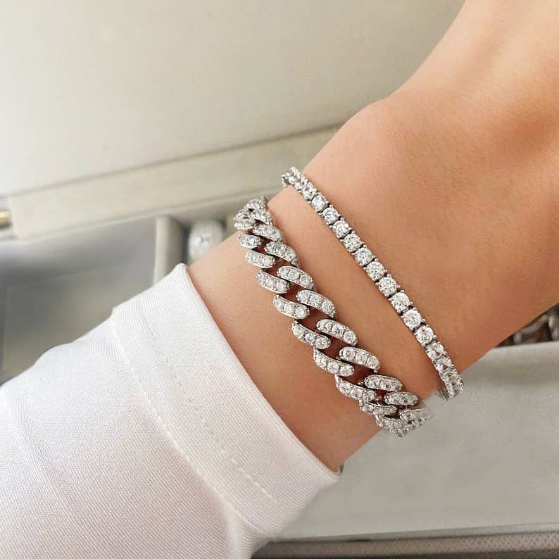 9mm Capri Cuban Diamond Bracelet in 18k White Gold Vermeil