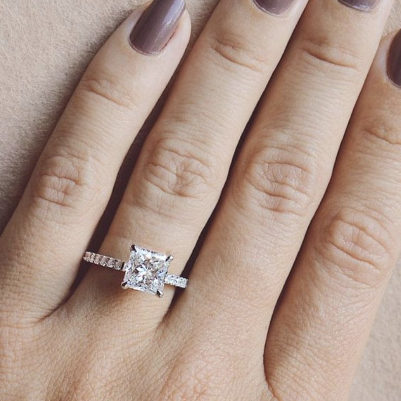 Aoife Princess Solitaire Diamond Ring in 18k White Gold Vermeil