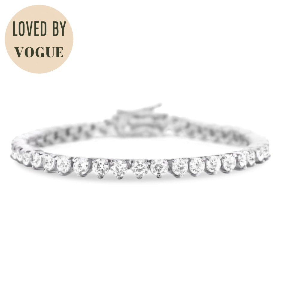 Vivere 3 Prong Diamond Tennis Bracelet in 18k White Gold Vermeil
