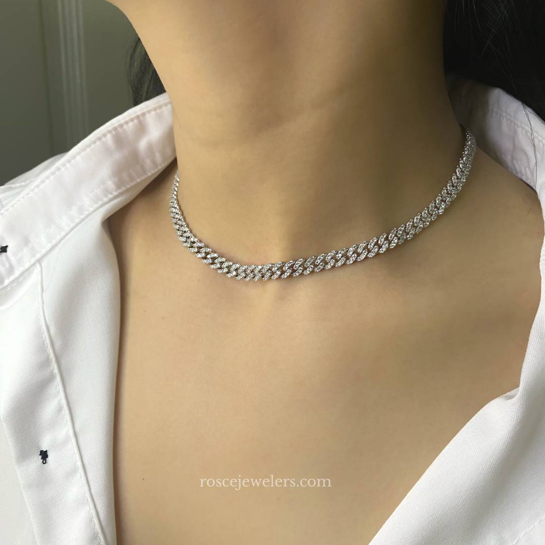 Capri Cuban Diamond Necklace in 18k White Gold Vermeil